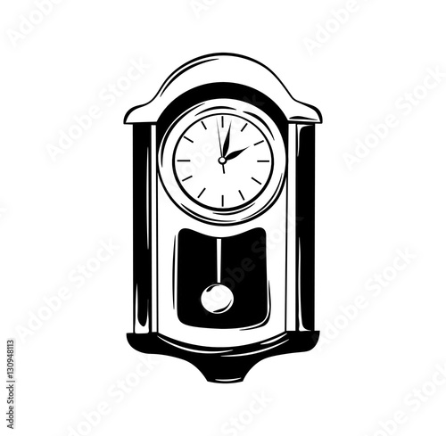 Antique wall pendulum clock icon. Vector illustration isolated on white