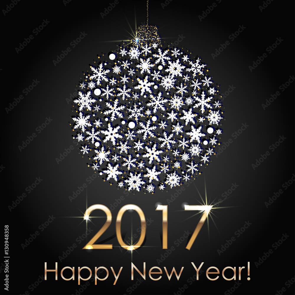 Happy New Year 2017 Snowball Background. Holiday Invitation or Greeting Card. Happy New Year 2017 Snowball Background. Holiday Invitation or Greeting Card.