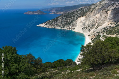 Panorama of beautiful Myrtos beach, Kefalonia, Ionian islands, Greece