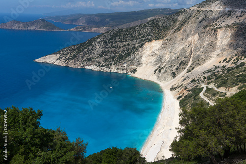 Amazing Panorama of beautiful Myrtos beach, Kefalonia, Ionian islands, Greece