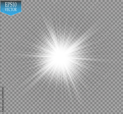 Glow light effect. Starburst with sparkles on transparent background. Vector illustration. Sun
