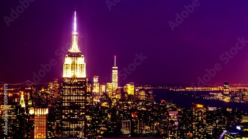  Timelapse of the cityscape looking from Rockefeller Center at night, NYC, USA
