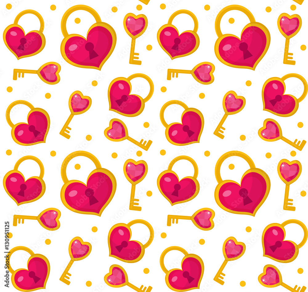 Cute seamless pattern Valentines day with heart lock, heart key. Love,  romance endless background, texture, wallpaper. Flat, cartoon style. Vector  illustration. Stock Vector | Adobe Stock