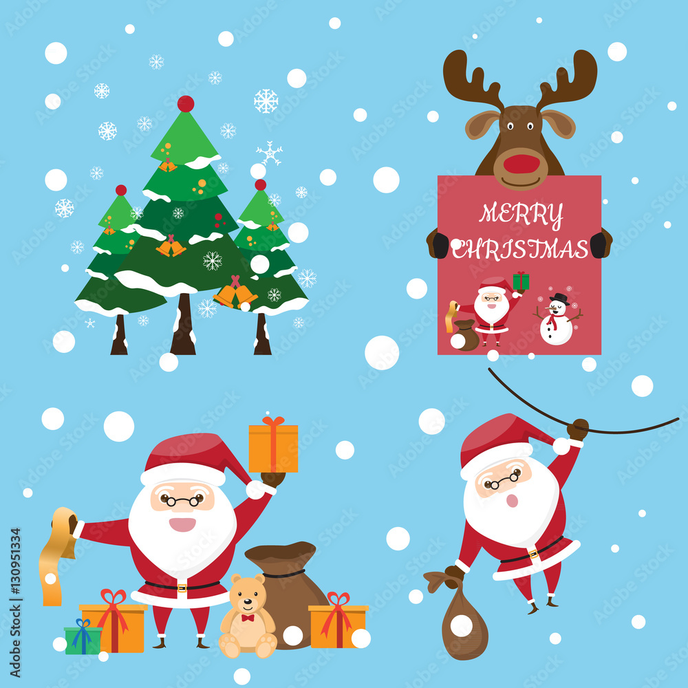 The collection of cute Santa Claus in various postures with gift The collection of cute Santa Claus in various postures with gift