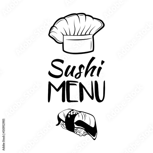 The Salmon roll. Sushi Menu. Hat Chef Japanese Cuisine. Vector Illustration. Isolated On White