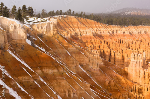 Fresh Snow Falling Bryce Canyon Rock Formations Utah USA