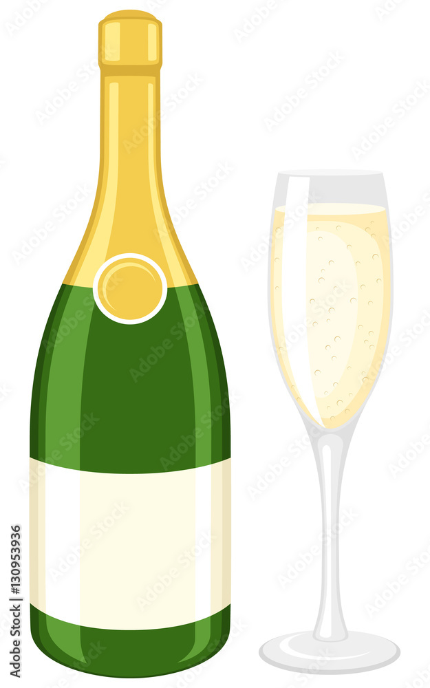 Vector illustration of a champagne bottle and glass. Vector illustration of a champagne bottle and glass.