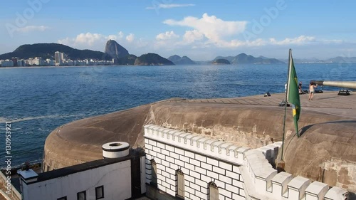 Brazil, City of Rio de Janeiro, View of the Fort Copacabana with the Sugarloaf Mountain on the horizon.
 photo