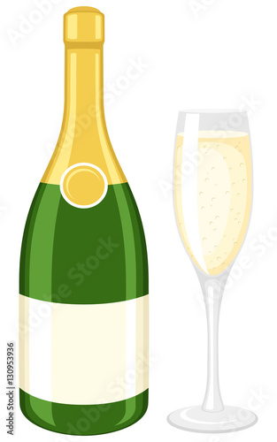 Vector illustration of a champagne bottle and glass.