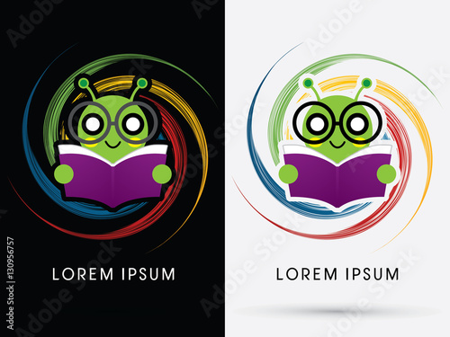 Book worm, cartoon cute, graphic vector.
