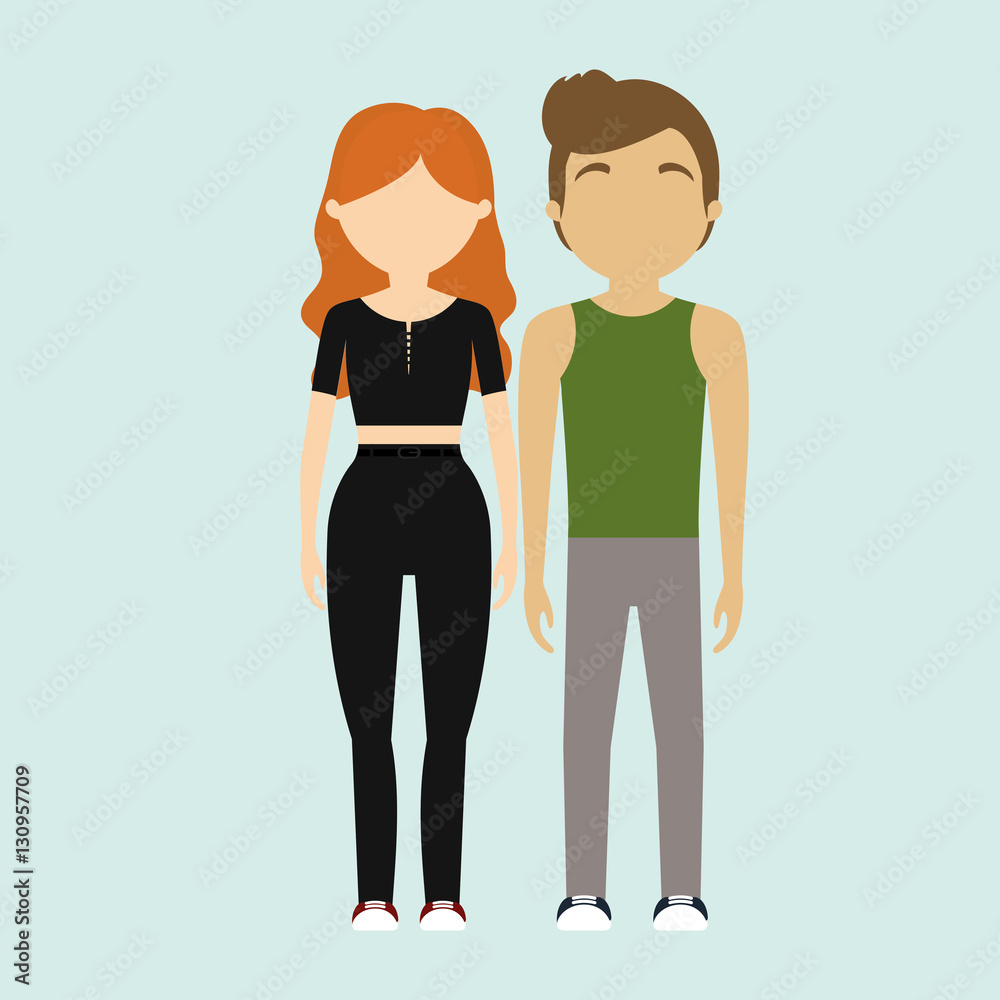 fashionable man with casual outfit and woman wearing crop top icon image vector illustration design fashionable man with casual outfit and woman wearing crop top icon image vector illustration design
