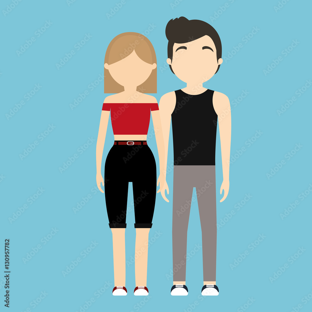 fashionable man with casual outfit and woman wearing crop top icon image vector illustration design fashionable man with casual outfit and woman wearing crop top icon image vector illustration design