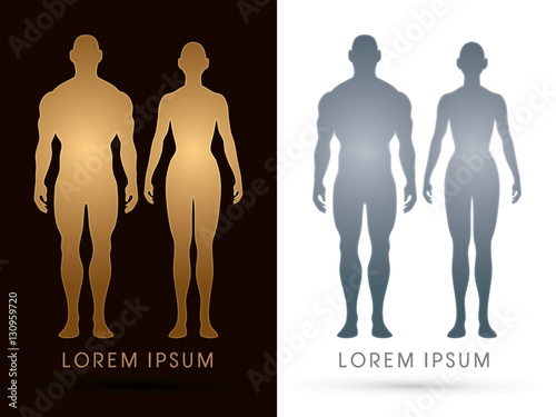 Male and female Anatomy, Human body, full body, designed using gold and silver colors, graphic vector.