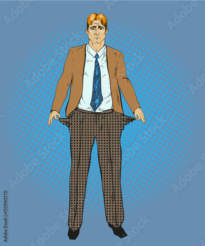 Vector illustration of broke businessman in retro pop art style