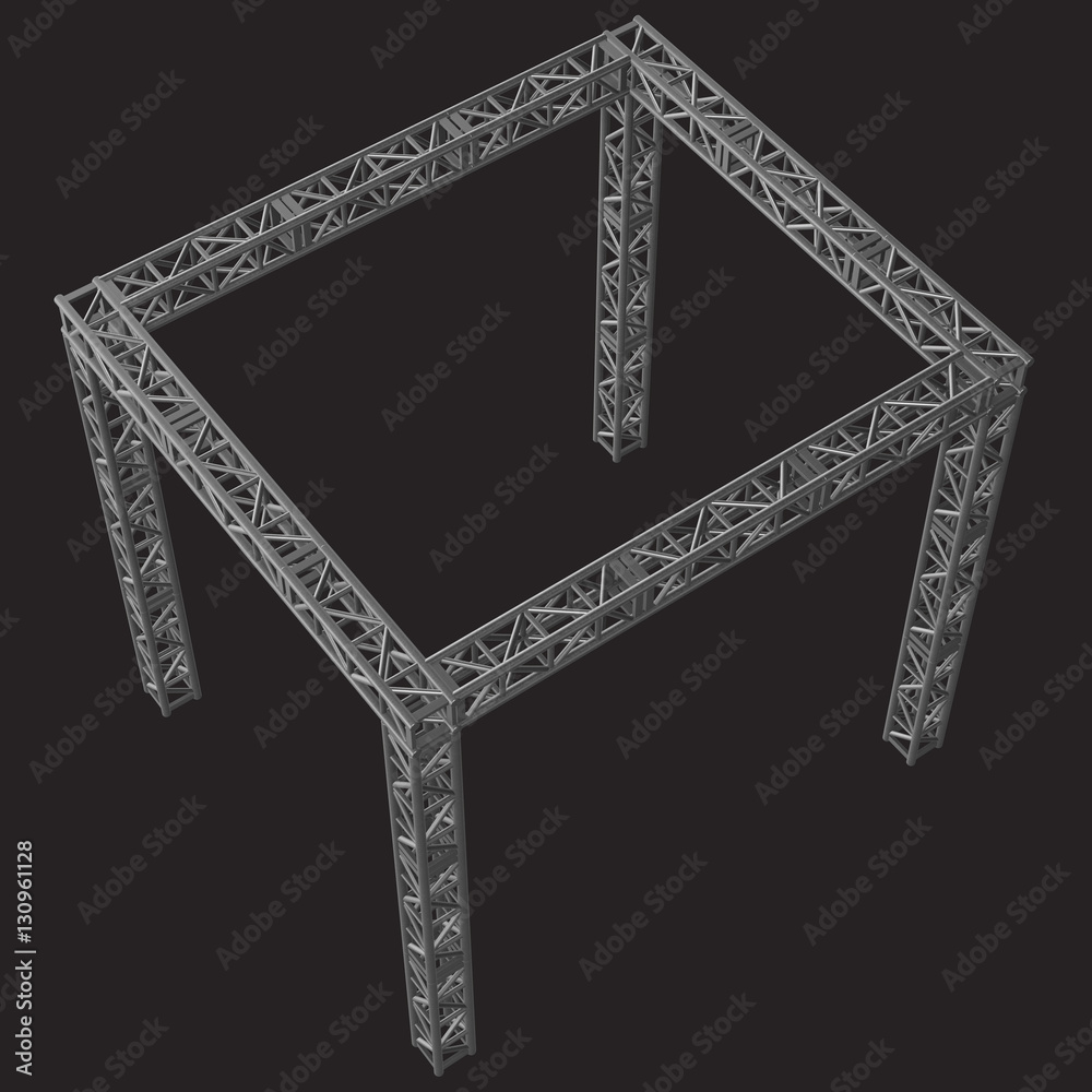 Steel truss girder rooftop construction. 3d render on dark Steel truss girder rooftop construction. 3d render on dark