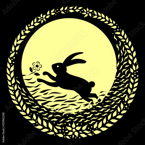 the mid-autumn festival, the moon festival, rabbit flower and full moon design