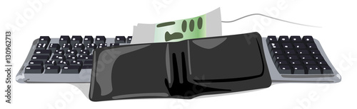 Wallet on keyboard and money