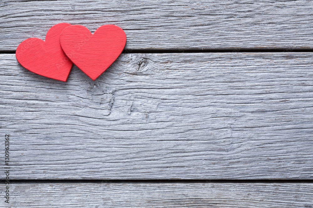 Valentine day background, handmade hearts on wood with copy space Valentine day background, handmade hearts on wood with copy space