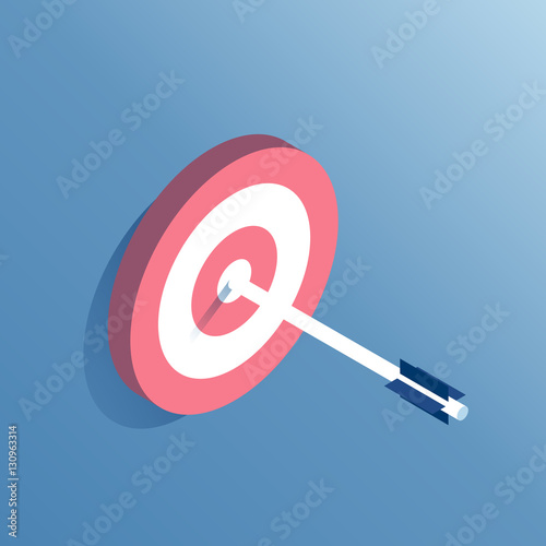 The arrow hit the center of the target isometric vector illustration. Business concept