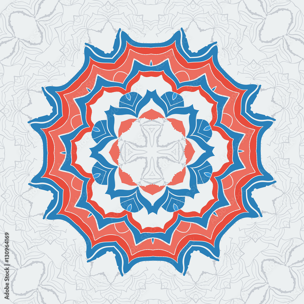 Vector hand drawn decorative elements in tribal indian style. Stylized pattern for Yoga Meditation Poster. Mehndi ornamental border, pattern mandala. Ethnic design theme
