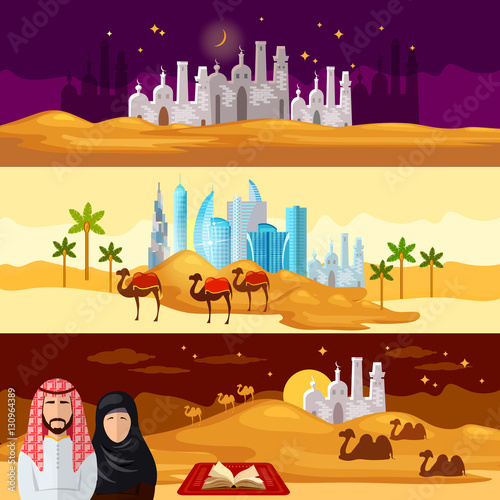 Life in the Arab countries banners. Muslims banners