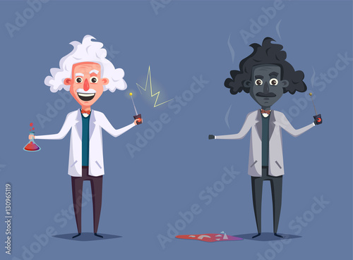 Crazy old scientist. Funny character. Cartoon vector illustration
