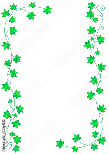Green leaves border on white background