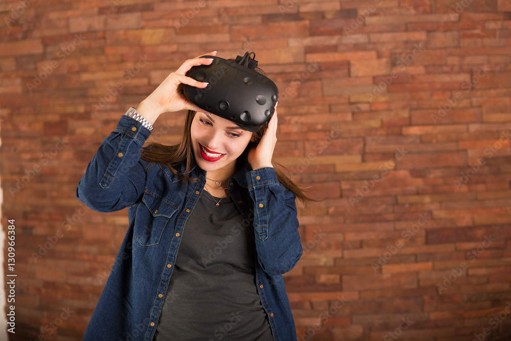 Woman wearing virtual reality glasses