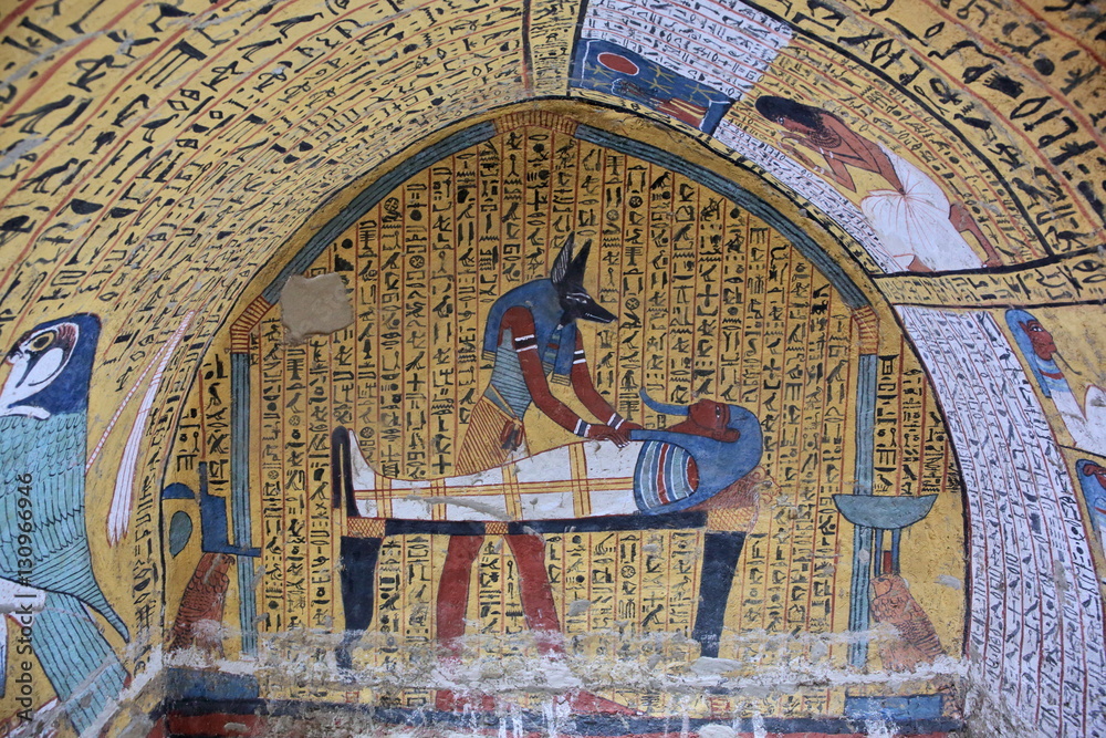 Wall painting and decoration of the tomb ancient Egyptian gods and