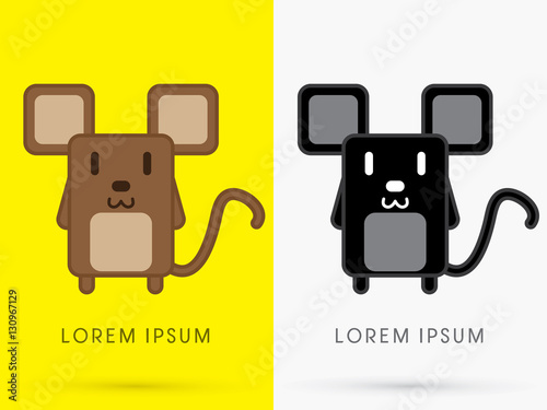Brown and Black Rat  cute cartoon graphic vector.