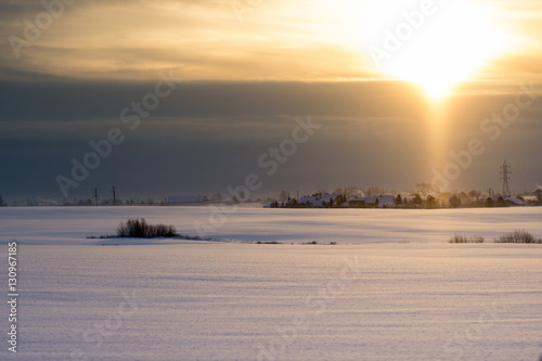 Late dawn in northern Russia on a winter day