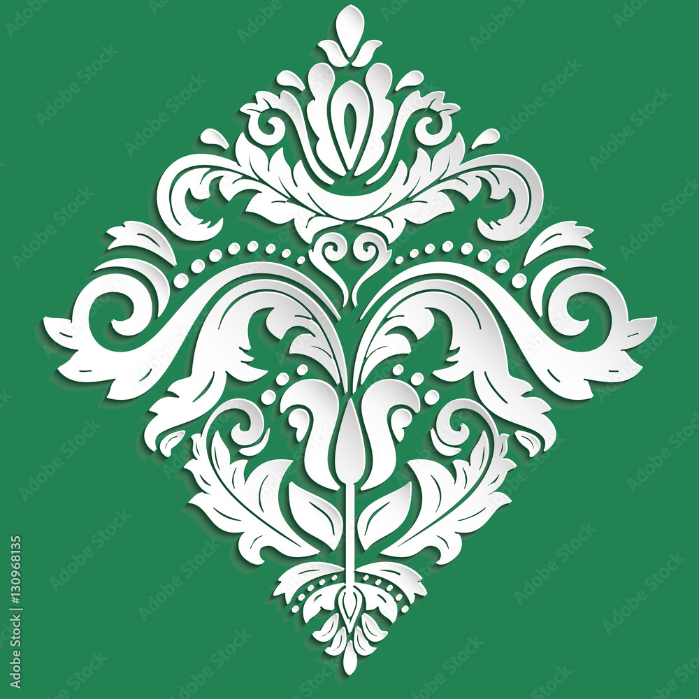 Floral ornament. Seamless abstract classic pattern with flowers. Green and white pattern