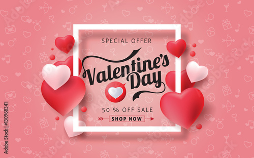 Valentines day sale background with icon set pattern. Vector illustration.Wallpaper.flyers, invitation, posters, brochure, banners.
