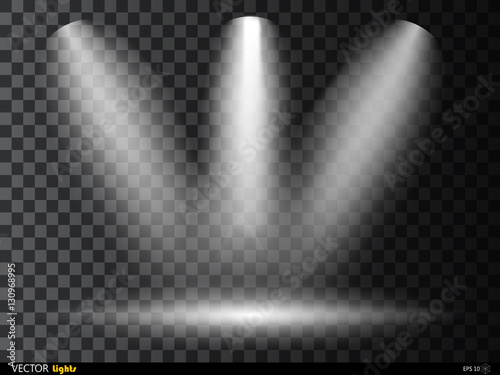 Scene illumination effects on checkered transparent background with bright lighting of spotlights