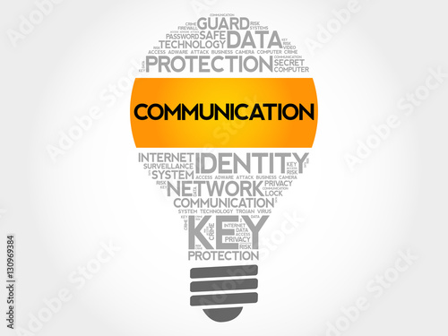 COMMUNICATION bulb word cloud collage, business concept background