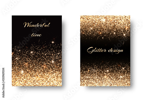Set of backgrounds with shining golden lights against a black backdrop. Festive decoration of New Year's Eve
