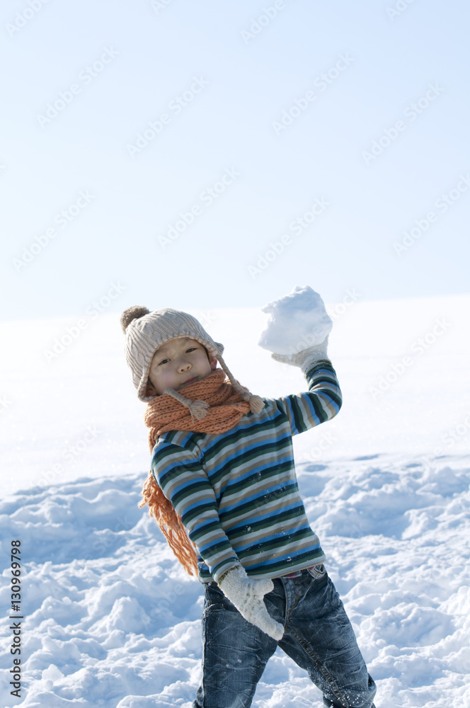 雪原で雪玉を持つ男の子stock Photo Adobe Stock 雪原で雪玉を持つ男の子stock Photo Adobe Stock