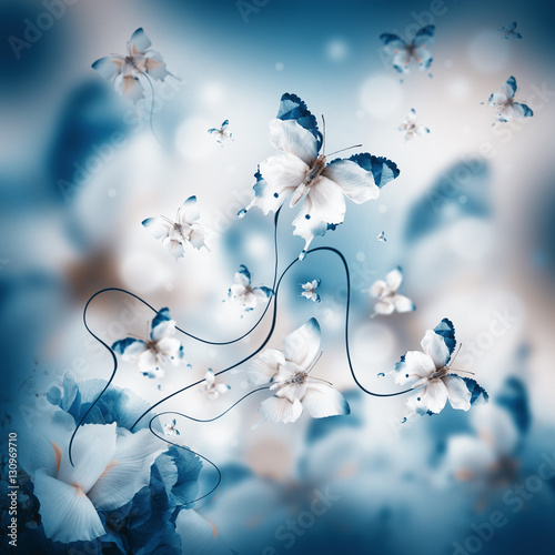 Amazing butterfly fairy of flowers, hydrangeas and iris.