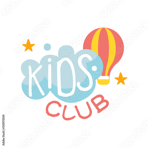 Kids Land Playground And Entertainment Club Colorful Promo Sign With Cloud And Hot Air Balloon For The Playing Space For Children