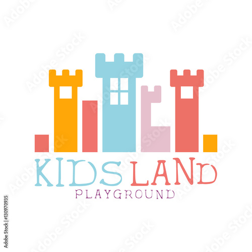 Kids Land Playground And Entertainment Club Colorful Promo Sign With Fairy-Tale Castle For The Playing Space For Children