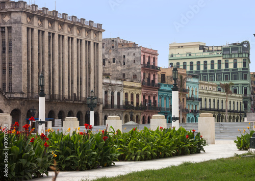 Famous colorful buildings and theatre  in the downtown of Havana