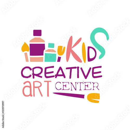 Kids Creative Class Template Promotional Logo With Paintbrush Symbols Of Art and Creativity