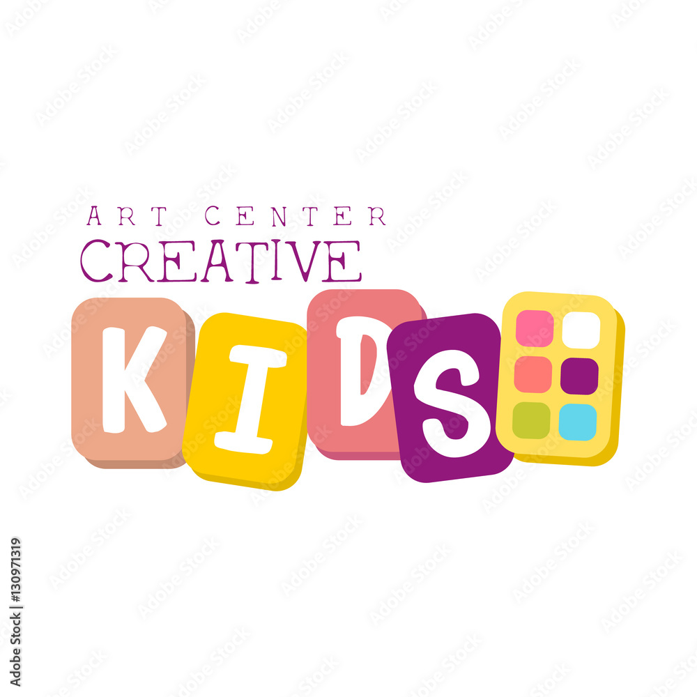 Kids Creative Class Template Promotional Logo With Aquarelle PAints, Symbols Of Art and Creativity Kids Creative Class Template Promotional Logo With Aquarelle PAints, Symbols Of Art and Creativity