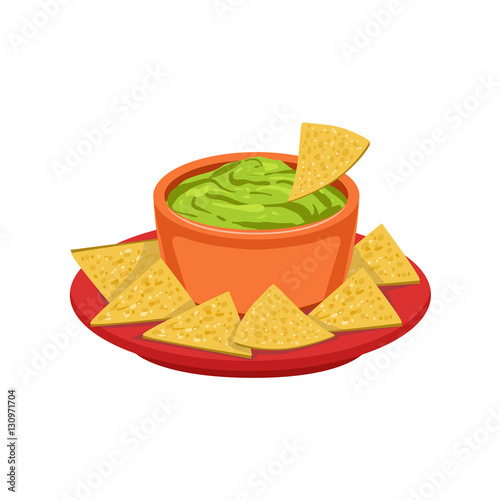 Nachos Chips With Guacamole Traditional Mexican Cuisine Dish Food Item From Cafe Menu Vector Illustration