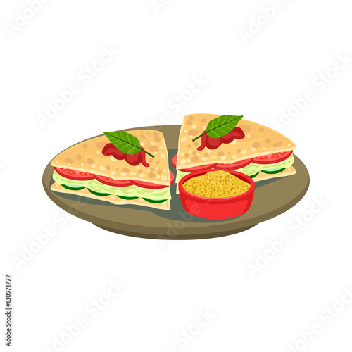Quesadilla Cut Sandwich Traditional Mexican Cuisine Dish Food Item From Cafe Menu Vector Illustration