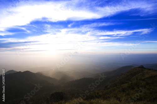 mountain in north Thailand through the fog 