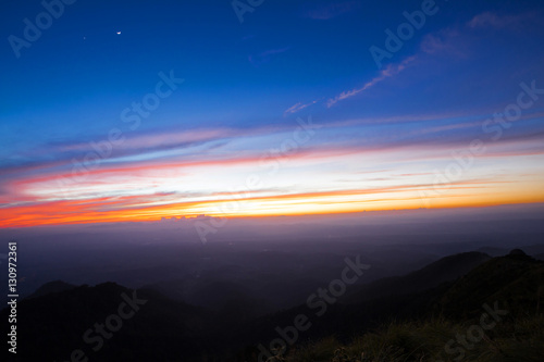 Mountain valley during sunrise. Natural summer landscape 