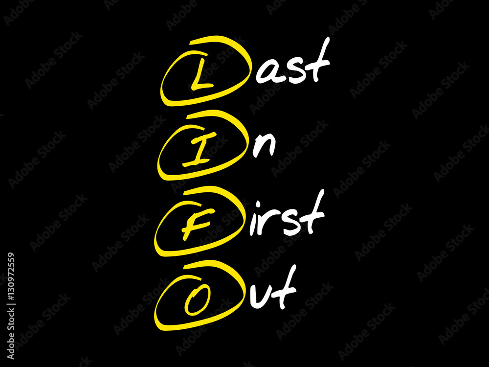 LIFO Last In First Out, acronym business concept LIFO Last In First Out, acronym business concept