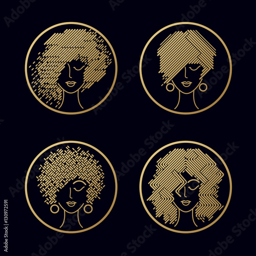 Set of female faces and hairstyles.