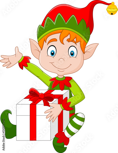 Cartoon Elf holding gift box